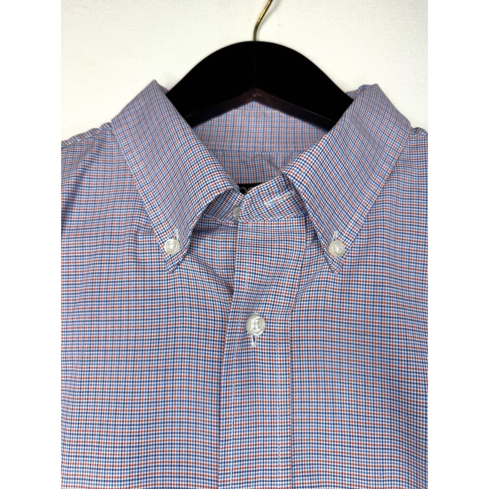 Jos. A. Bank Executive Collection Striped Dress Shirt Blue Orange Microcheck Lg
